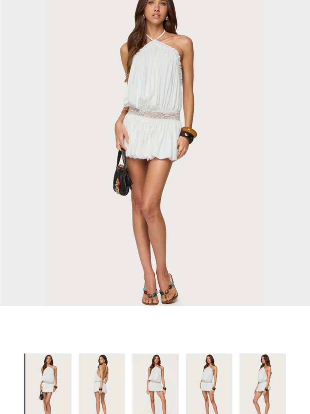 Edikted White Halter Mini Dress with Smocked Waist